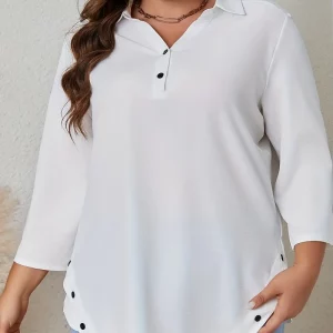 Women's Plus Size V-Neck Button-Up Loose Shirt