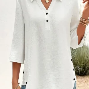 Women's Plus Size V-Neck Button-Up Loose Shirt