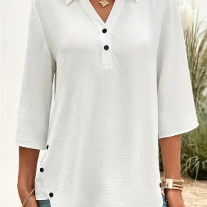 Women's Plus Size V-Neck Button-Up Loose Shirt