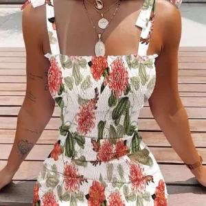 Women's Printed Bow Art Camisole Dress - Strapless Waist Tight Mini Dress