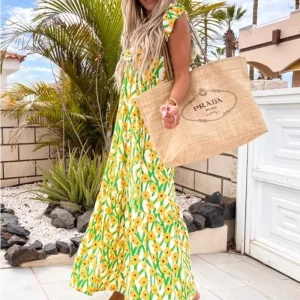 Women's Printed Short Sleeve Long Dress - Trendy & Comfortable