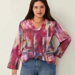 Women's Printed V-Neck Blouses | Spring-Fall Casual Loose Shirts | Plus Size | Street & Workwear