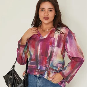 Women's Printed V-Neck Blouses | Spring-Fall Casual Loose Shirts | Plus Size | Street & Workwear