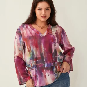 Women's Printed V-Neck Blouses | Spring-Fall Casual Loose Shirts | Plus Size | Street & Workwear