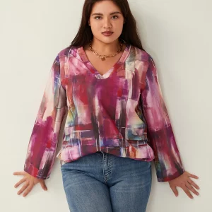 Women's Printed V-Neck Blouses | Spring-Fall Casual Loose Shirts | Plus Size | Street & Workwear