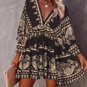 Women's Printed V-Neck Bodycon Dress, Spring/Summer