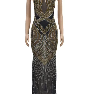 Women's Rhinestone Embellished Maxi Dress for Glamorous Celebrities