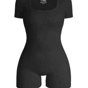 Women's Ribbed Square Neck Bodysuit for Gym & Yoga