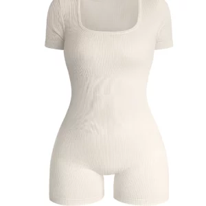 Women's Ribbed Square Neck Bodysuit for Gym & Yoga