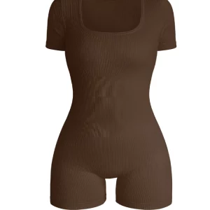 Women's Ribbed Square Neck Bodysuit for Gym & Yoga