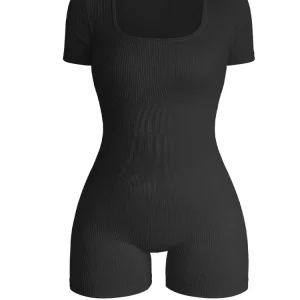 Women's Ribbed Square Neck Bodysuit for Gym & Yoga