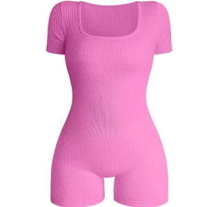 Women's Ribbed Square Neck Bodysuit for Gym & Yoga