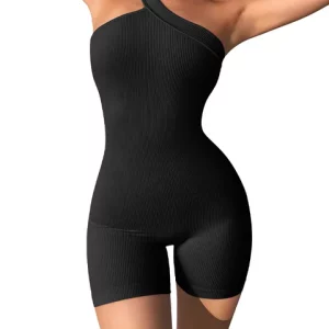 Women's Ribbed Yoga Romper with Spaghetti Straps