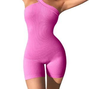 Women's Ribbed Yoga Romper with Spaghetti Straps