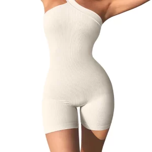 Women's Ribbed Yoga Romper with Spaghetti Straps