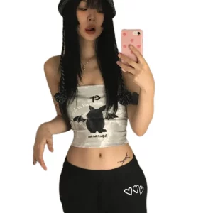 Women's Sexy Mini Corset, Cute Print Sleeveless Tube Top, Y2k Streetwear Fashion