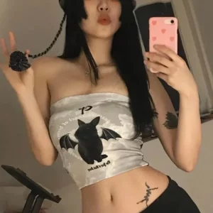 Women's Sexy Mini Corset, Cute Print Sleeveless Tube Top, Y2k Streetwear Fashion