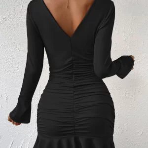 Women's Sexy V-Neck Bodycon Mini Dress for Nightclub Party