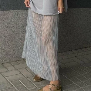 Women's Sheer Mesh Pleated Long Skirt | Sexy Hollow Out Beach Skirt | High Waist Y2k Style