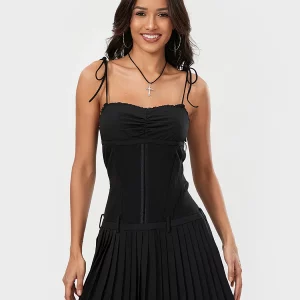 Women's Sleeveless Spaghetti Strap Short Dress - Summer Pleated Low Waist Fitted