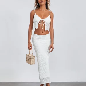 Women's Sleeveless Tie-up Front Cami Top and Long Skirt Set