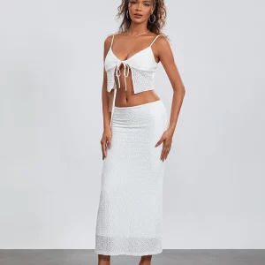 Women's Sleeveless Tie-up Front Cami Top and Long Skirt Set