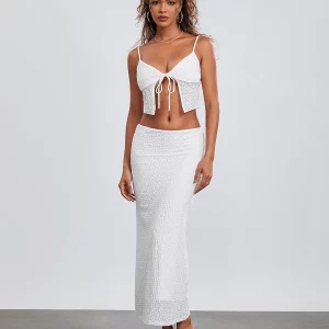 Women's Sleeveless Tie-up Front Cami Top and Long Skirt Set