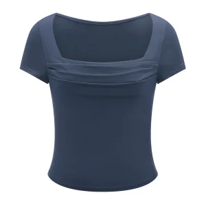 Women's Solid Color Cropped Short Sleeve Square Neck T-Shirt