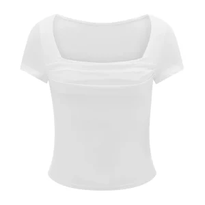 Women's Solid Color Cropped Short Sleeve Square Neck T-Shirt