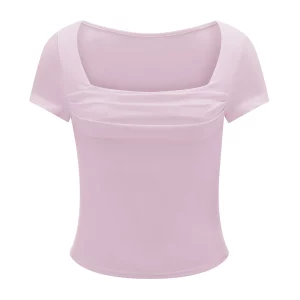 Women's Solid Color Cropped Short Sleeve Square Neck T-Shirt