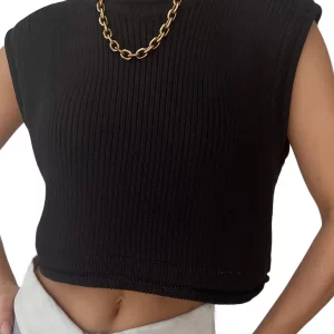 Women's Solid Color Knitted Crop Top Sweater Vest