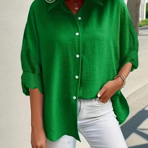 Women's Solid Color Long Sleeve Button Front Shirt