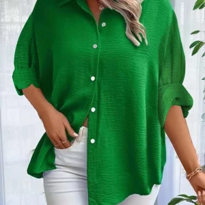 Women's Solid Color Long Sleeve Button Front Shirt