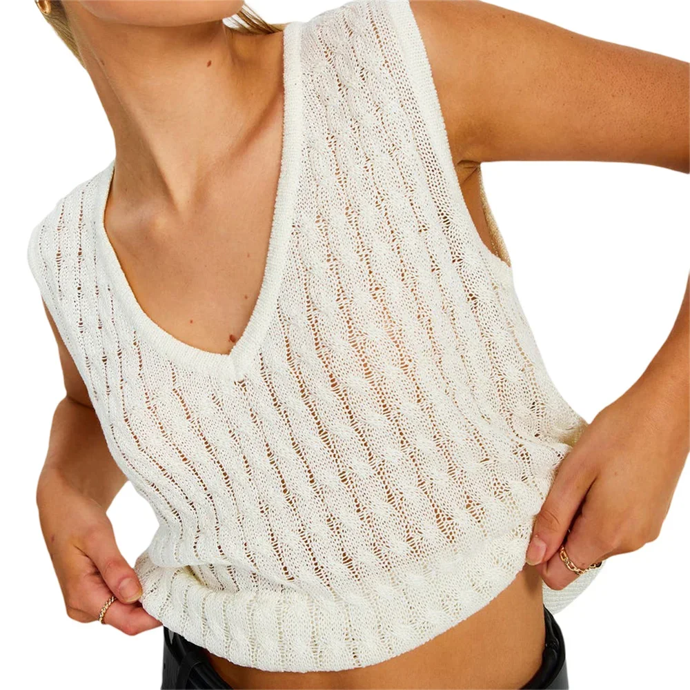 Women's Solid Color V-Neck Knit Tank Top | Sleeveless Summer Vest