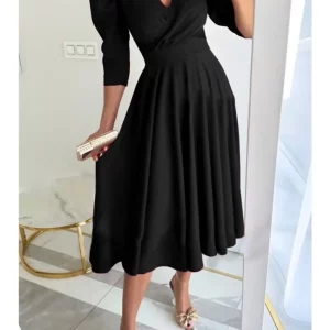 Women's Solid Color V-Neck Waist Dress for Summer