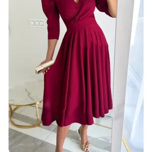 Women's Solid Color V-Neck Waist Dress for Summer