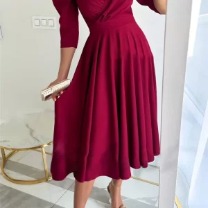 Women's Solid Color V-Neck Waist Dress for Summer