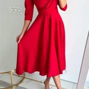 Women's Solid Color V-Neck Waist Dress for Summer