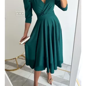 Women's Solid Color V-Neck Waist Dress for Summer