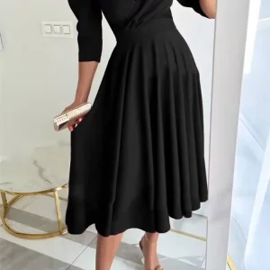 Women's Solid Color V-Neck Waist Dress for Summer