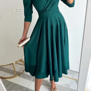 Women's Solid Color V-Neck Waist Dress for Summer