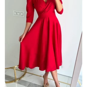 Women's Solid Color V-Neck Waist Dress for Summer