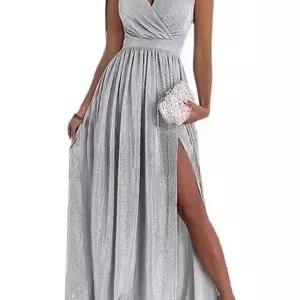 Women's Sparkling Sleeveless Oblique Shoulder Long Dress