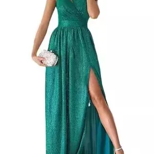 Women's Sparkling Sleeveless Oblique Shoulder Long Dress