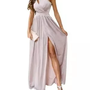 Women's Sparkling Sleeveless Oblique Shoulder Long Dress