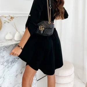 Women's Spring Polo Neck Shirt Dress - High Waist Solid Color Temperament Commuter Dress