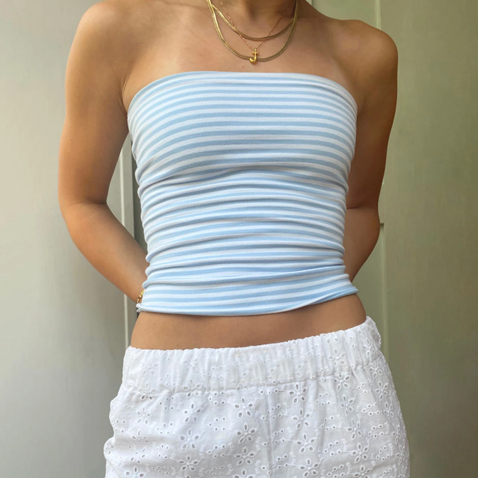 Women's Striped Tube Top | Y2K Sleeveless Bandeau Crop