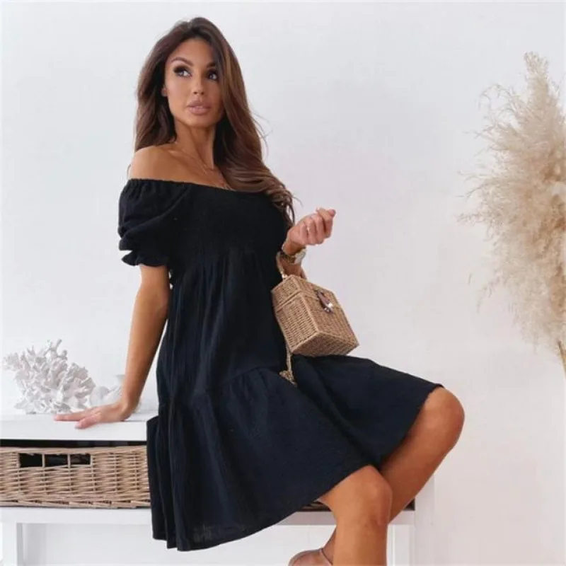 Women's Summer A-line Dress with Lantern Sleeves