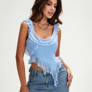 Women's Summer Crop Tank Tops with Ruffles Trim