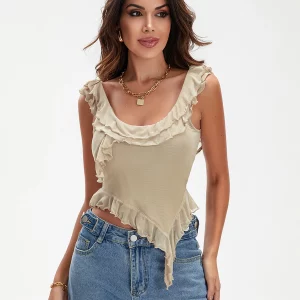 Women's Summer Crop Tank Tops with Ruffles Trim